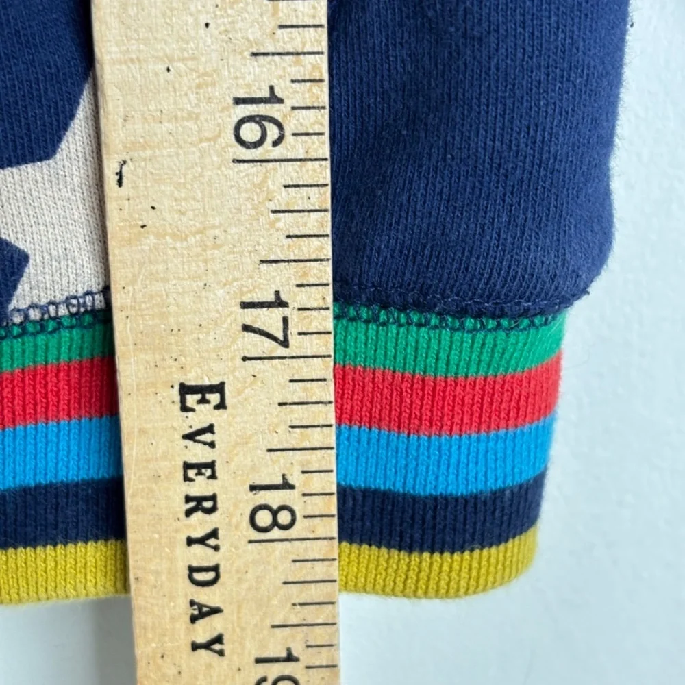 Mini Boden Sherpa Lined Star Hoodie 5-6Y Rainbow Trim Unisex Navy Preppy School